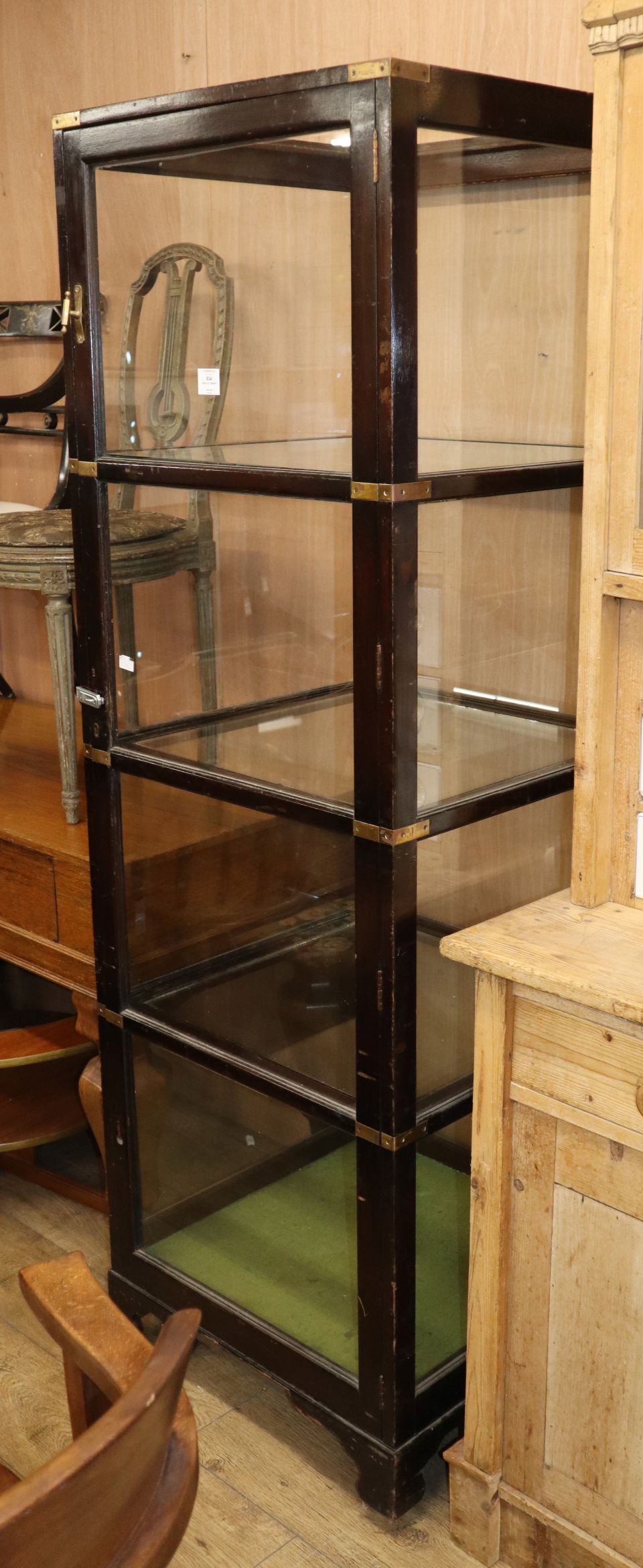 A brass mounted glazed shop display cabinet H.187cm