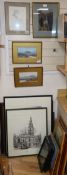 A group of assorted paintings and prints including an Edgar Holloway etching and a pair of Frank