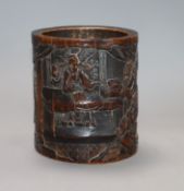 A Chinese 'Four Beauties' bamboo brush pot height 13cm