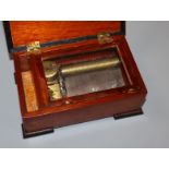 An Inlaid walnut miniature music box width 13cm height 5.5cm