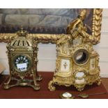 A late 19th century French brass mantel clock and a clock case