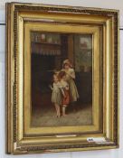 Arthur Acland Hunt (fl.1863-1902) oil on panel, Children measuring their height, signed, 36 x 27cm