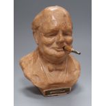 A mid 20th century composition table lighter, modelled as Churchill, signed Tallent height 21cm