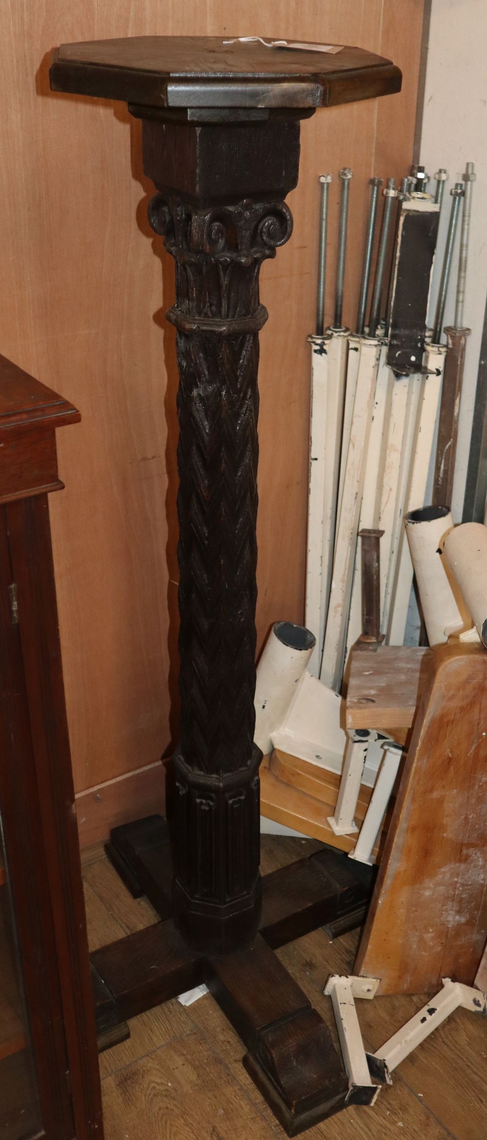 A Victorian carved oak torchere H.128cm - Image 2 of 2