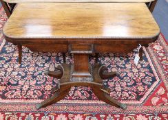 A Regency rosewood folding card table W.90cm