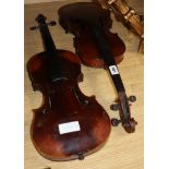 A late 19th century violin stamped Stainer and one other violin