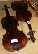 A late 19th century violin stamped Stainer and one other violin