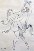 John Melville (1902-1986), pen and ink, Nude dancer with a satyr, 36 x 25cm signed, 36 x 25cm