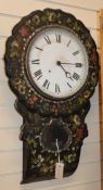 A Victorian painted mother of pearl inlaid papier mache wall clock H.73cm