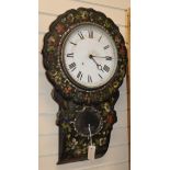 A Victorian painted mother of pearl inlaid papier mache wall clock H.73cm