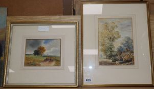 David Cox, watercolour, Figure in a landscape, signed and dated 1883, 13 x 16cm and Henry Woods,