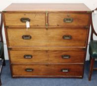 A 19th century brass-bound mahogany campaign chest, fitted three long drawers with recessed