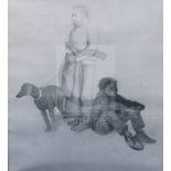 Gerald R. Jarman (British, 1930-2014)pencil on paperCoastal Series: 'Standing Man with Boy and Dog'
