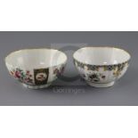 Two Worcester slops bowls, c.1780-90, the fluted bowl painted with alternating floral panels, square