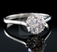 A platinum and solitaire diamond ring, the round brilliant cut stone weighing approximately 2.05cts,