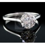 A platinum and solitaire diamond ring, the round brilliant cut stone weighing approximately 2.05cts,