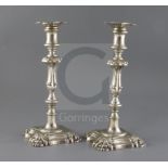 A pair of early Victorian silver candlesticks, by Henry Wilkinson & Co, with waisted, knopped stems,