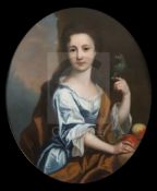 Early 18th century English Schooloil on canvasPortrait of a young lady with a parrot and