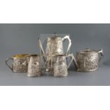 A good early 20th century Chinese Export silver five piece tea and coffee service, by Wang Hing,