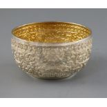 An Indian Lucknow silver small bowl, embossed with scrolling foliage, foliate mark to base,
