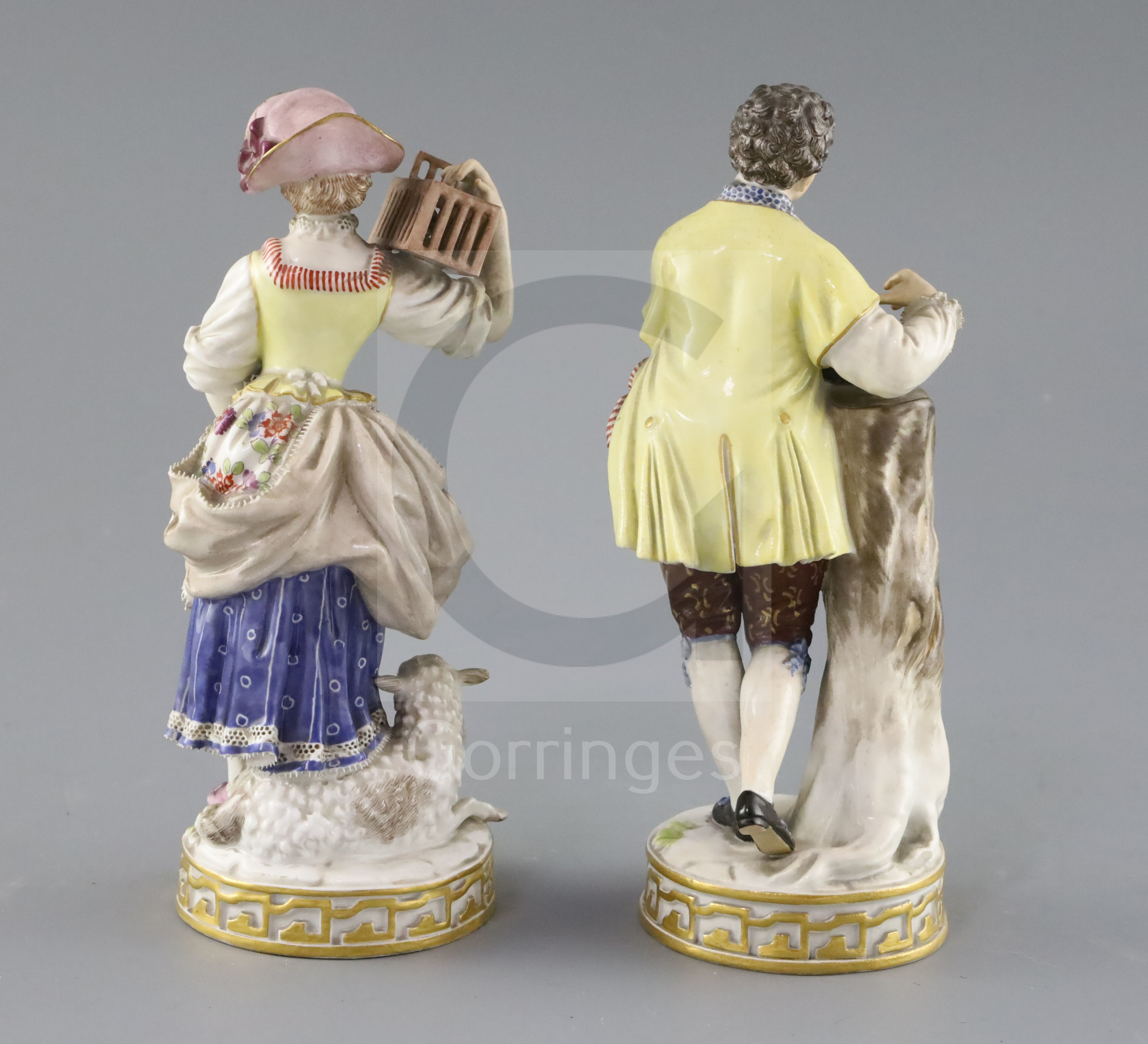 Two Meissen figures of a boy with a bird nest and girl with a bird cage, late 19th century, each - Image 2 of 3