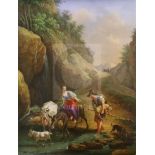 A French porcelain plaque signed Binet and dated 1834, finely painted with figures and animals
