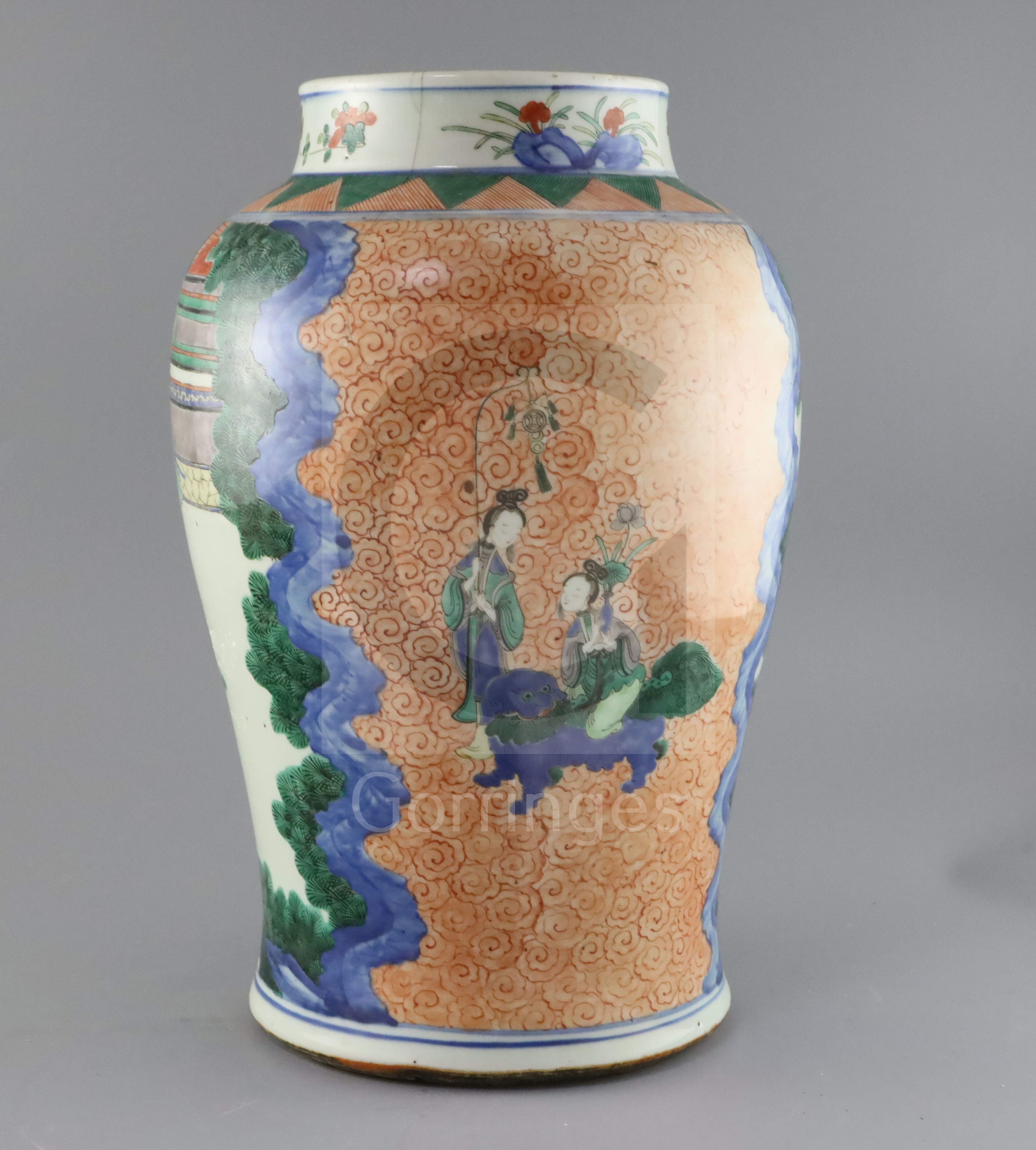 A Chinese wucai baluster vase, 19th century, painted with the Four Beauties and other figures in a - Bild 2 aus 3