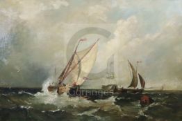 19th century French Schooloil on canvasShipping on a rough sea24 x 36.5in.