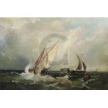 19th century French Schooloil on canvasShipping on a rough sea24 x 36.5in.