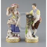 Two Meissen figures of a boy with a bird nest and girl with a bird cage, late 19th century, each