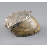 A William IV silver mounted horse hoof table snuff box, by The Barnards, the lid with engraved crest