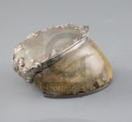 A William IV silver mounted horse hoof table snuff box, by The Barnards, the lid with engraved crest