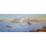 Galeaoil on canvasValetta Harbour, Maltasigned and dated 191819 x 47in.