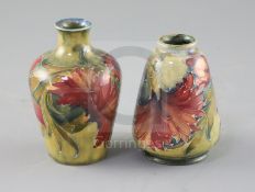 Two Moorcroft 'Spanish' pattern miniature vases, c.1910-18, the first of conical form, the second of