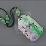 A Chinese jadeite pendant, first half 20th century, retailed by Liberty & Co., London, carved with