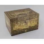 A Chinese export gilt-decorated black lacquer tea caddy, 19th century, the exterior decorated with
