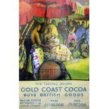 An Empire Marketing Board poster: "The Talking Drums, Gold Coast Cocoa Buys British Goods", one