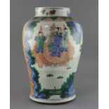 A Chinese wucai baluster vase, 19th century, painted with the Four Beauties and other figures in a