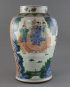 A Chinese wucai baluster vase, 19th century, painted with the Four Beauties and other figures in a