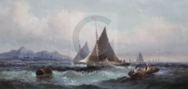 William Thornley (1857-1935)oil on canvasFishing boats off the coastsigned8 x 15.5in.