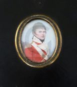 Frederick Buck (1771-1839)watercolour on ivoryMiniature portrait of Lieutenant John Gowan, 1812 of