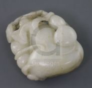 A Chinese white jade carving of gourds, 19th century, carved in openwork and high relief with