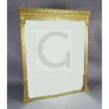 A late Victorian gilt gesso overmantel mirror, decorated with classical motifs, W.4ft 8in. H.5ft