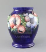 A Moorcroft 'anemone' ovoid vase, 1930/40's, with a cobalt blue ground, impressed mark W.