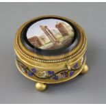 Cesare Roccheggiani of Rome. A micromosaic mounted ormolu casket, the cover depicting the ruins of