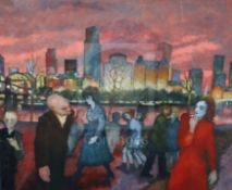 Gerald R. Jarman (British, 1930-2014)oil on canvasCityscape: 'Pink Sky Reflected'54.5 x 65in.
