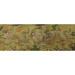 A Chinese yellow brocade 'dragon' panel fragment, 17th century, 64.5 x 25cm