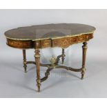 A 19th century French ormolu mounted marquetry centre table, with frieze drawer, on turned tapered