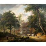 Attributed to Jan Baptiste de Jonghe (1785-1824)oil on canvasCattle in a wooded landscape28 x 34in.