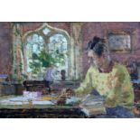 § Edward Le Bas, R.A. (1904-1966)oil on boardRaymond Mortimer writing at a table in the study of The